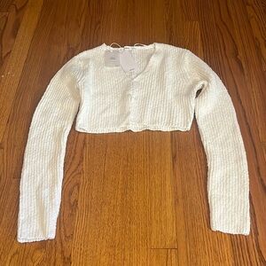 Mango White Cropped Button-Front Knit Sweater